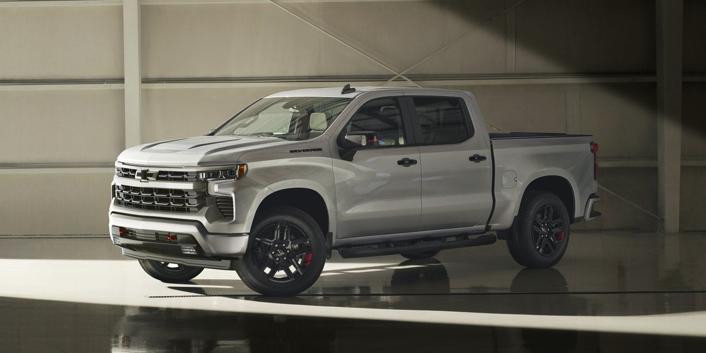 Silver Silverado 1500 crew cab in a studio, one of the trucks Whitesboro, TX owners often trade in